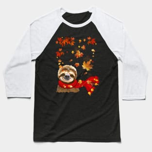 Maple Leaf Sloth Fall Hello Autumn Gift Baseball T-Shirt